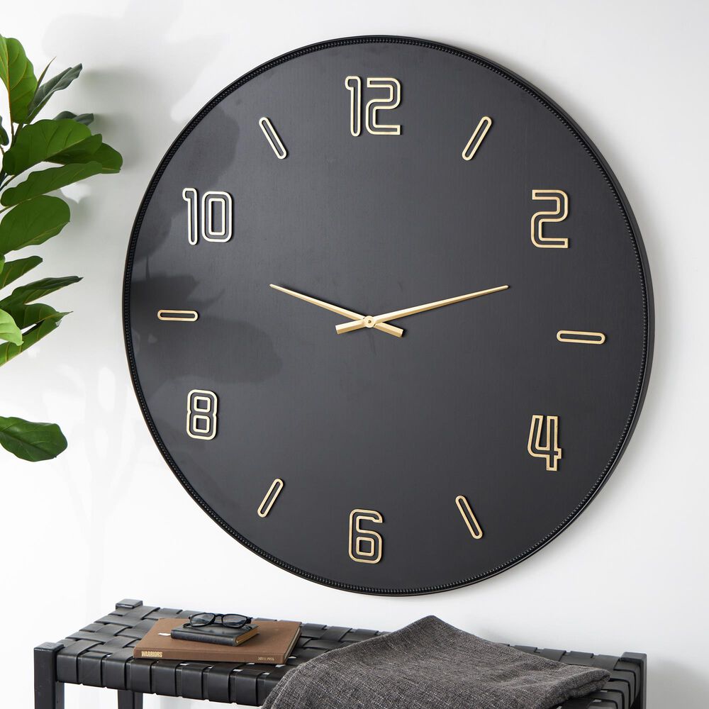 Maple and Jade Large Decorative Wall Clock in Oiled Black and Gold, , large