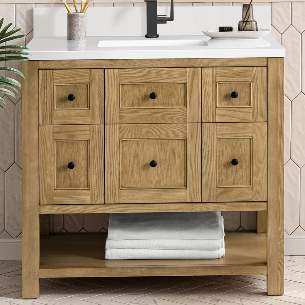 James Martin Vanities Breckenridge 36&quot; Single Bathroom Vanity in Light Natural Oak with Single Hole 3 cm White Zeus Quartz Top and Rectangular Sink, , large