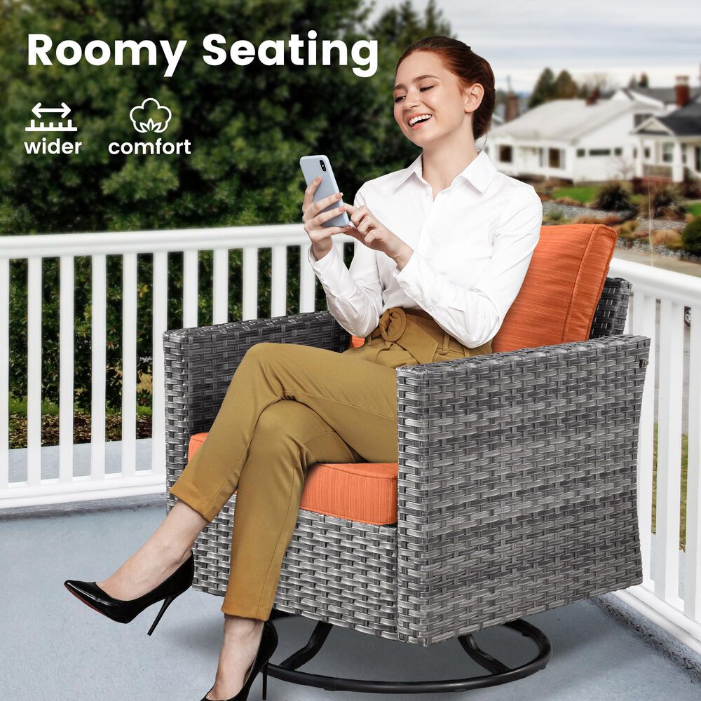 HOMLUX 3-Piece Patio Conversation Set with Square-Arm Swivel Rocking Chairs in Orange, , large