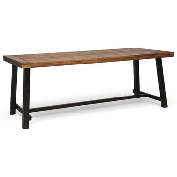 Hearth and Haven Outdoor Wood Dining Table with Slat Top and Metal Base in Teak, , large