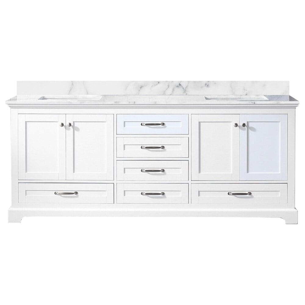 Lexora Home Dukes 80&quot; Double Bathroom Vanity in White with 2 cm White Carrara Marble Top and Rectangular Sinks, , large