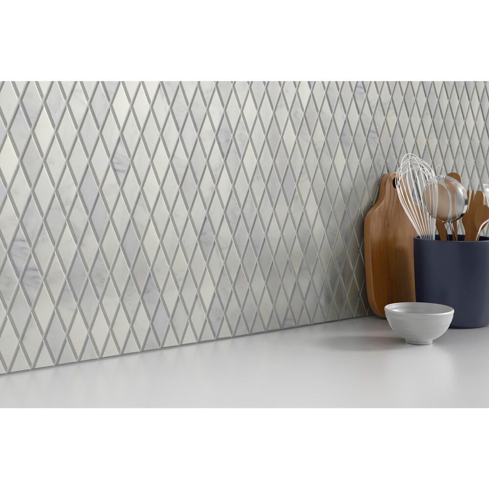 Emser Winter Frost 2&quot; x 4&quot; Diamond on 10&quot; x 13&quot; Marble Mosaic Sheet, , large
