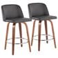 LumiSource Toriano Swivel Counter Stool with Grey Faux Leather Upholstery in Walnut and Chrome (Set of 2), , large