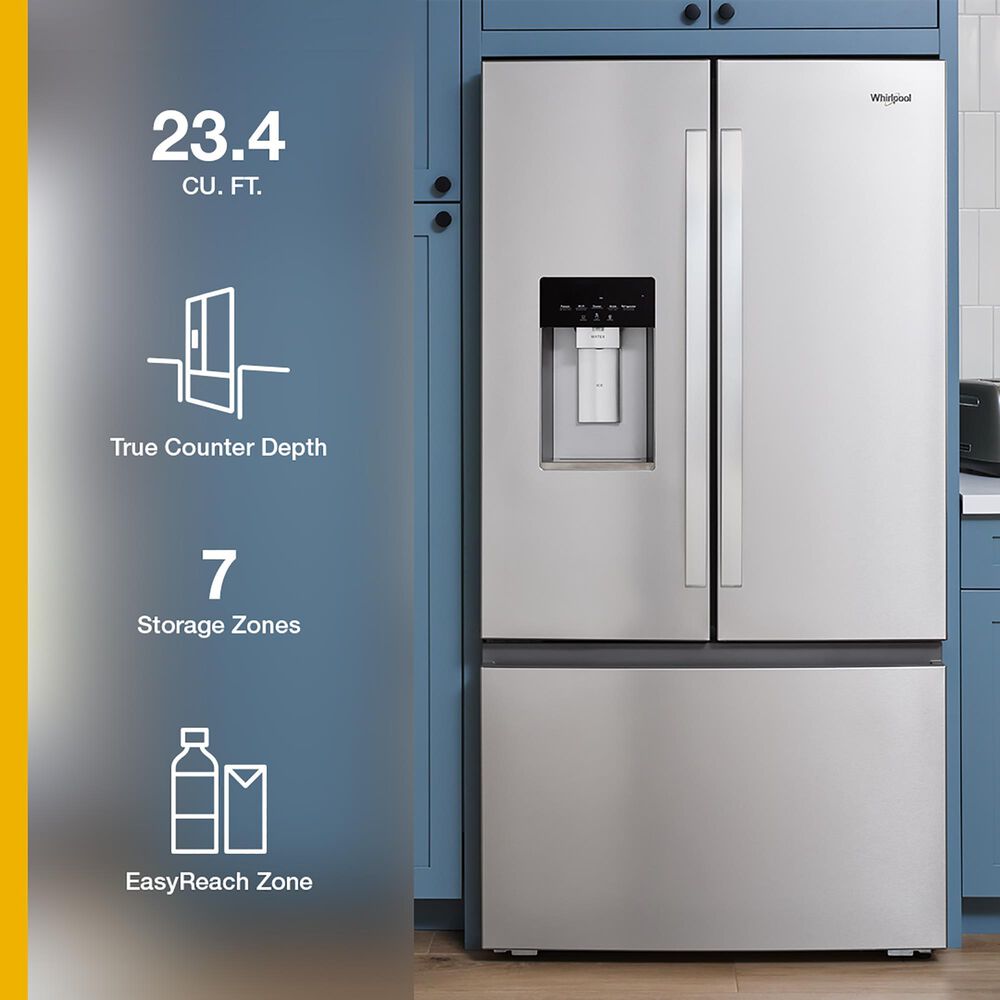 Whirlpool 23.4 Cu. Ft. 3-Door Depth French Door Refrigerator in Fingerprint Resistant Stainless Steel, , large