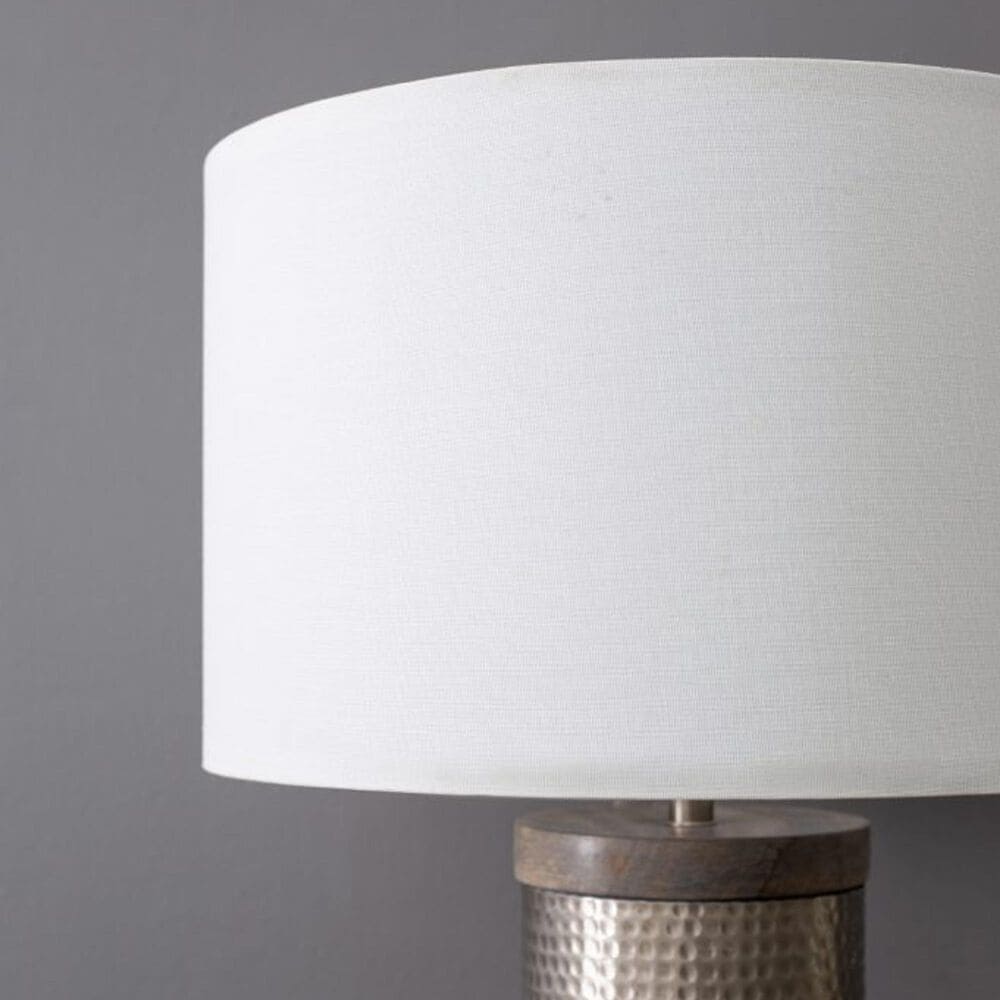 A&amp;B Home Hammered Table Lamp with Collapsible Shade in Gray and Silver, , large