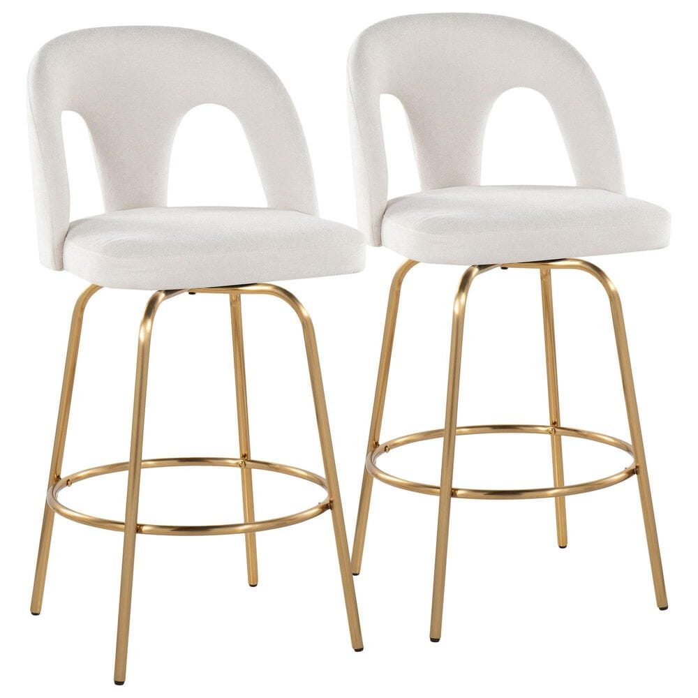 LumiSource Ava Swivel Counter Stool with Snow White Fabric Upholstery in Gold (Set of 2), , large