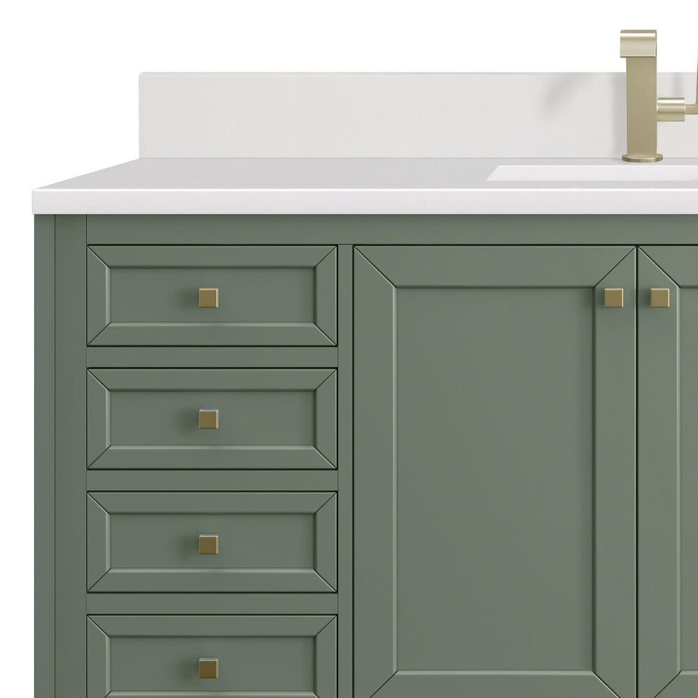 James Martin Vanities Chicago 60&quot; Single Bathroom Vanity in Smokey Celadon with Single Hole 3 cm White Zeus Quartz Top and Rectangular Sink, , large