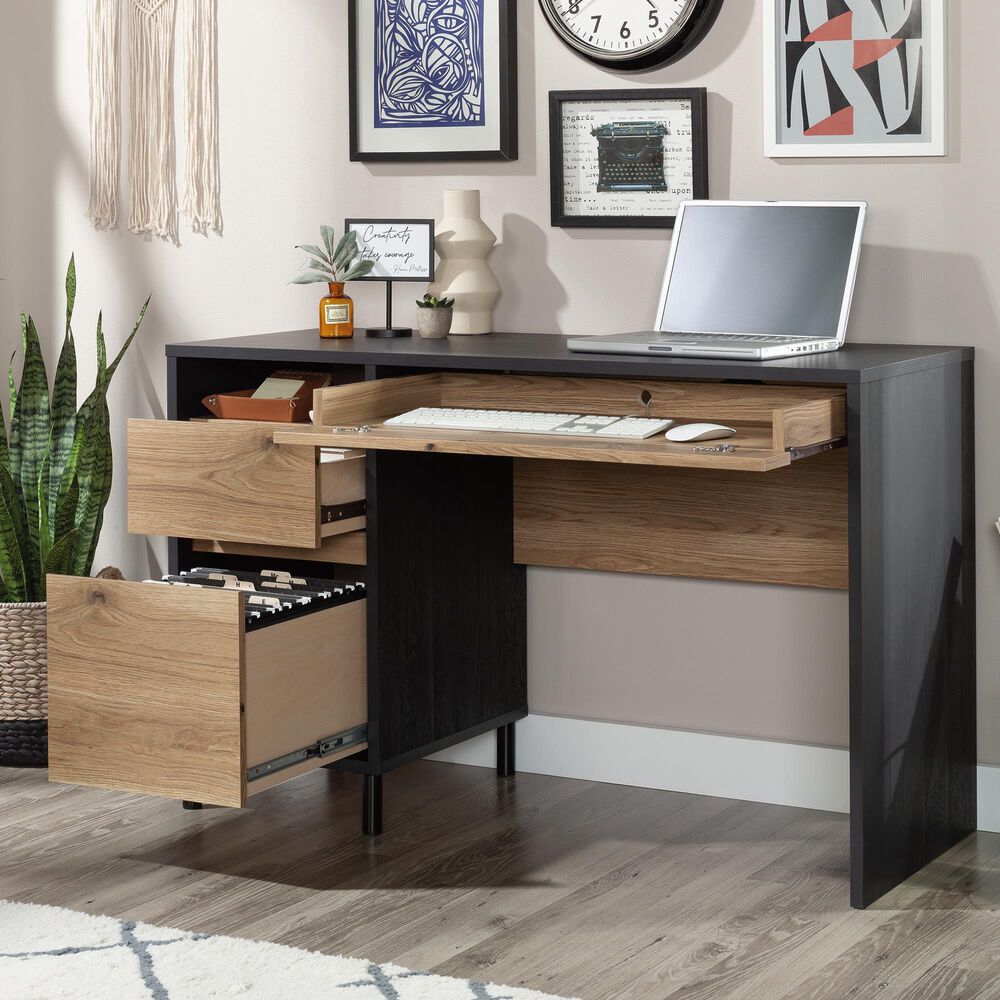 Sauder Acadia Way Single Pedestal Desk in Raven Oak, , large