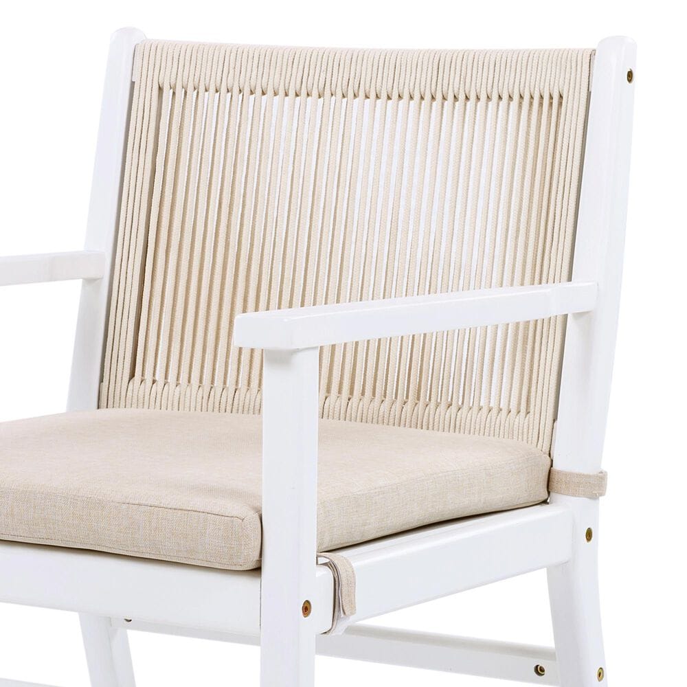 Hearth and Haven Outdoor Dining Chair with Rope Design Back and White Frame in Beige (Set of 2), , large
