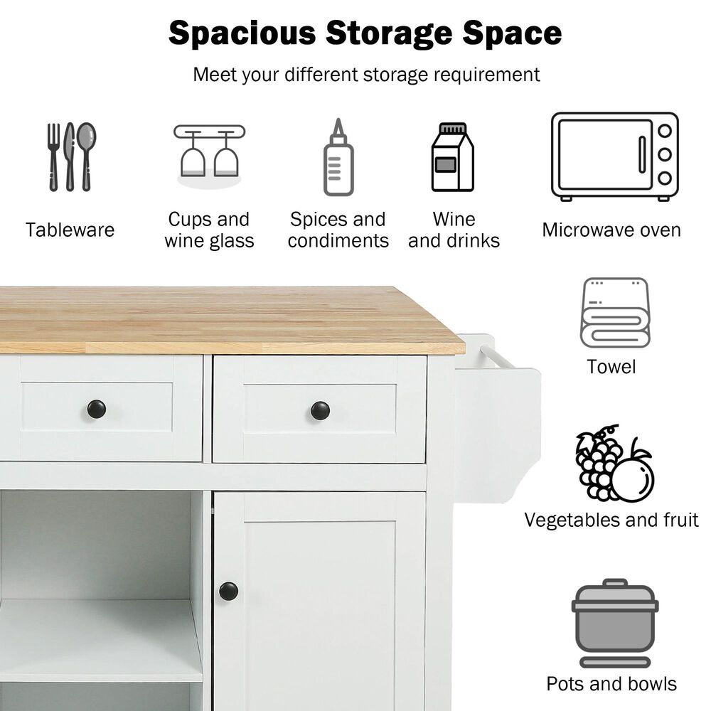 HOMLUX 53" Kitchen Island with Drop-Leaf in White, , large