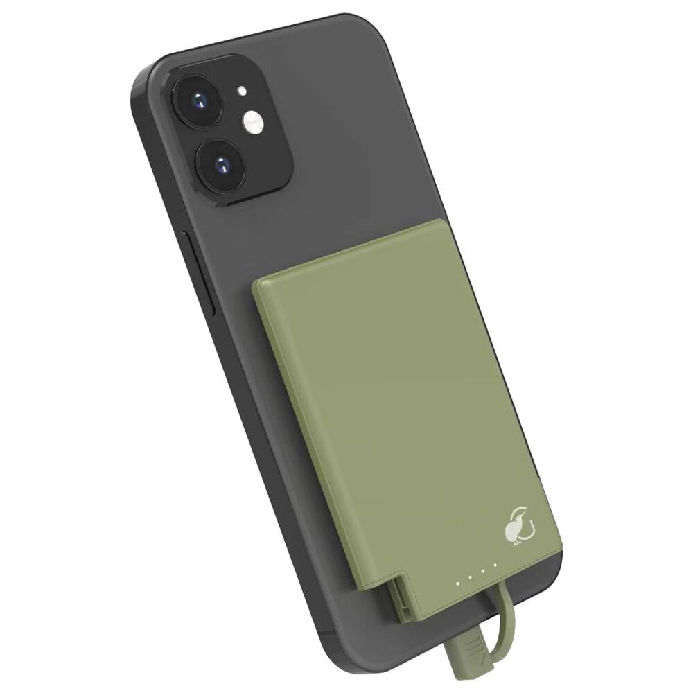 Gallevant SlimCharge 5000mAh Magnetic Power Bank with Built-In Cables in Olive, , large