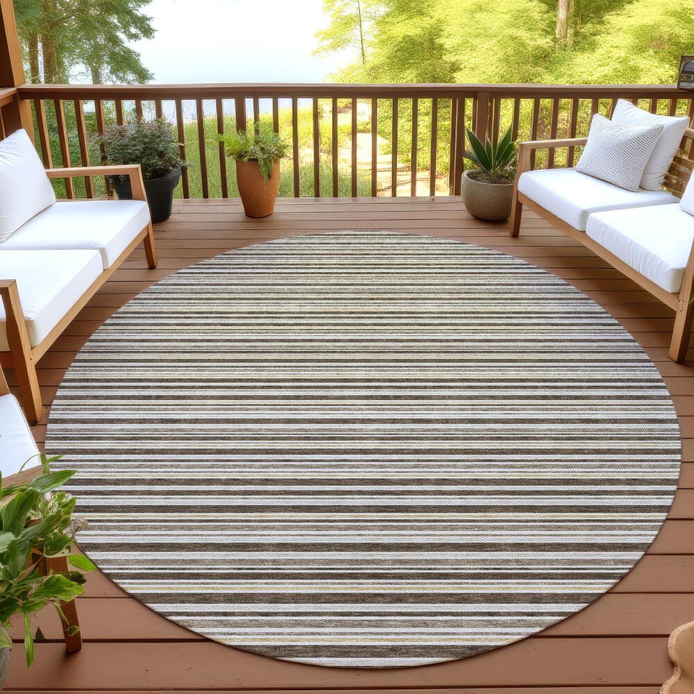Dalyn Rug Company Soft Essentials Striped Chocolate 8' Round Indoor/Outdoor Area Rug, , large