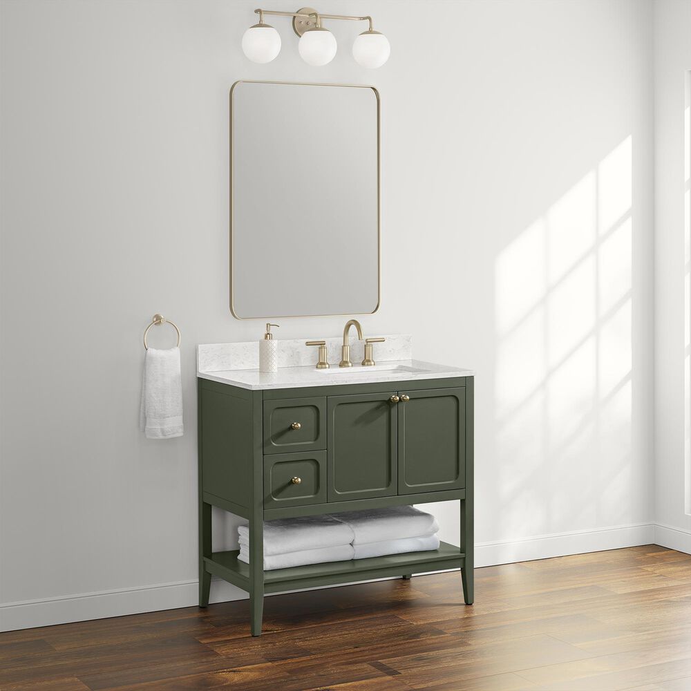 37B Ravello 36" Single Bathroom Vanity Cabinet in Deep Olive Green with Marble Top and Backsplash, , large