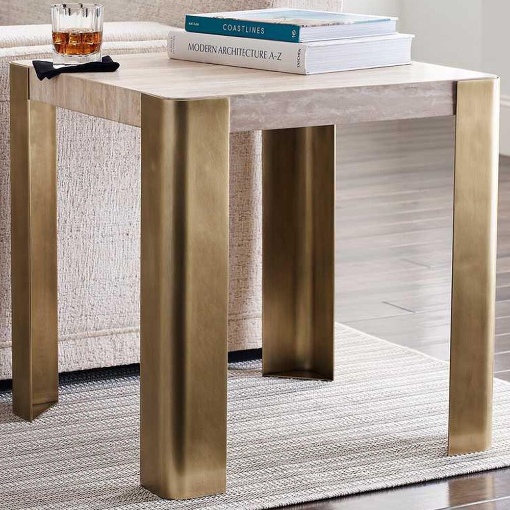 Uttermost Caress End Table in Honey Beige and Antique Brass, , large