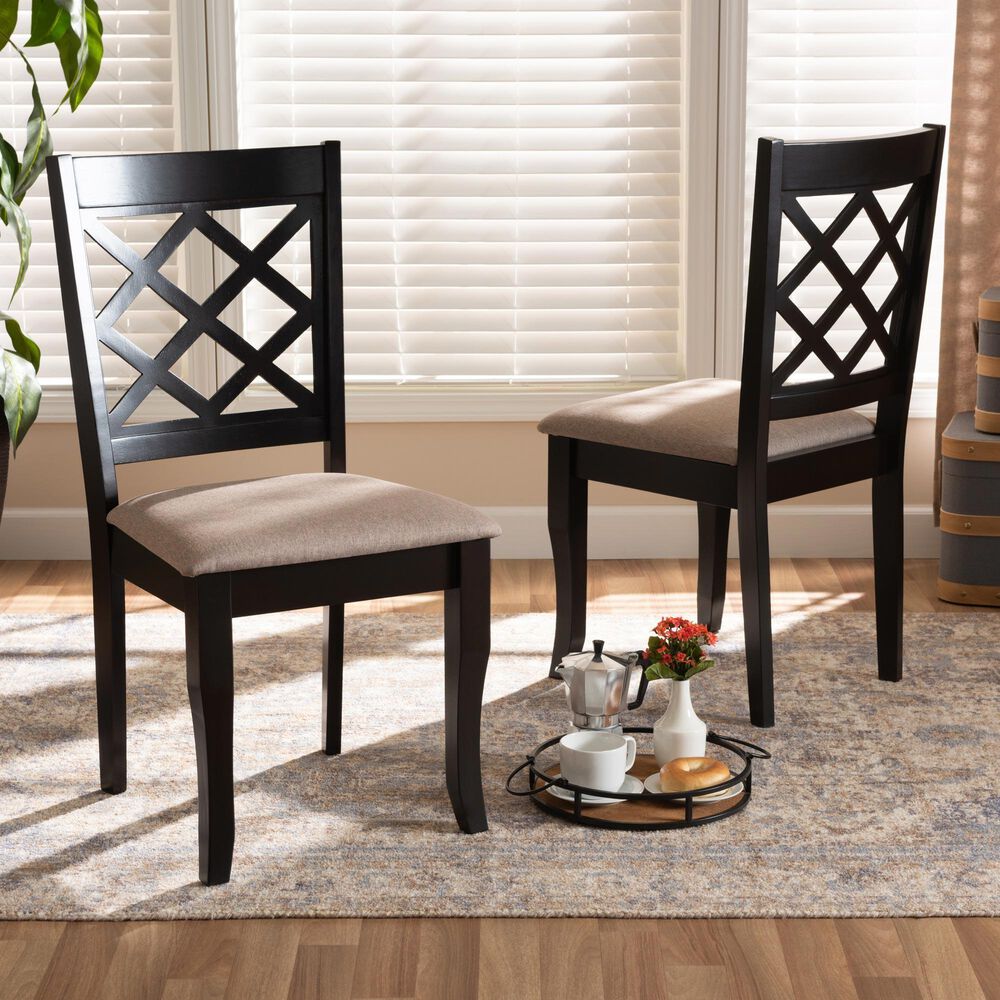 Baxton Studio Verner Side Chair with Sand Cushion in Dark Brown (Set of 2), , large