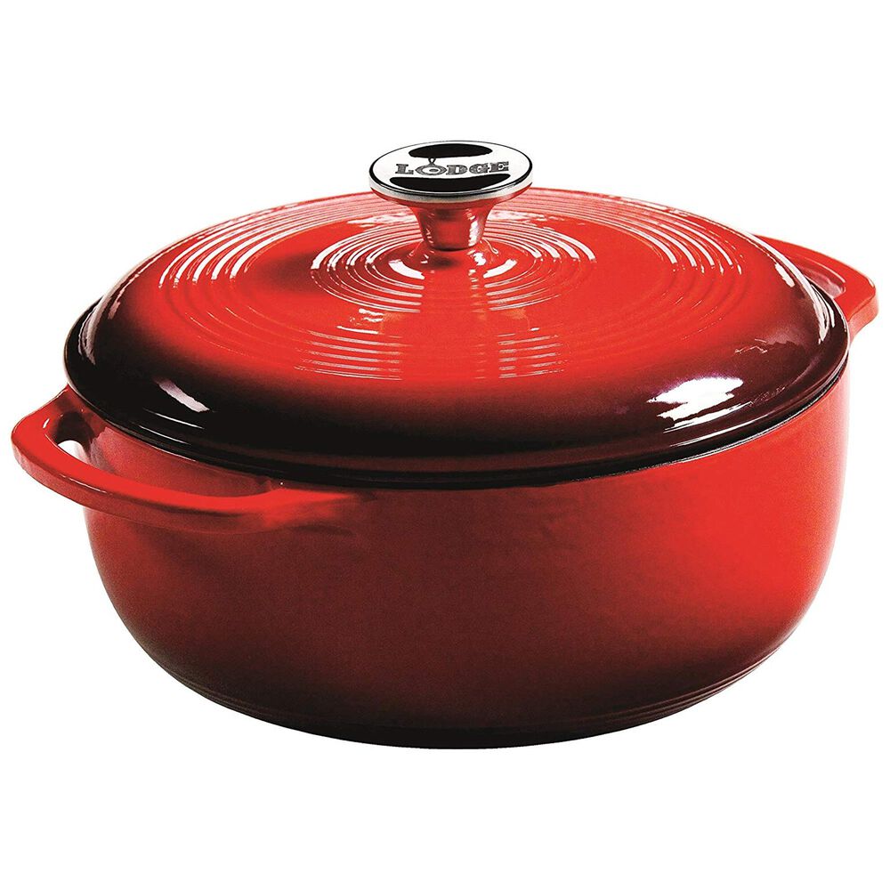 Lodge Cast Iron 6 Quart Enameled Cast Iron Dutch Oven, Red