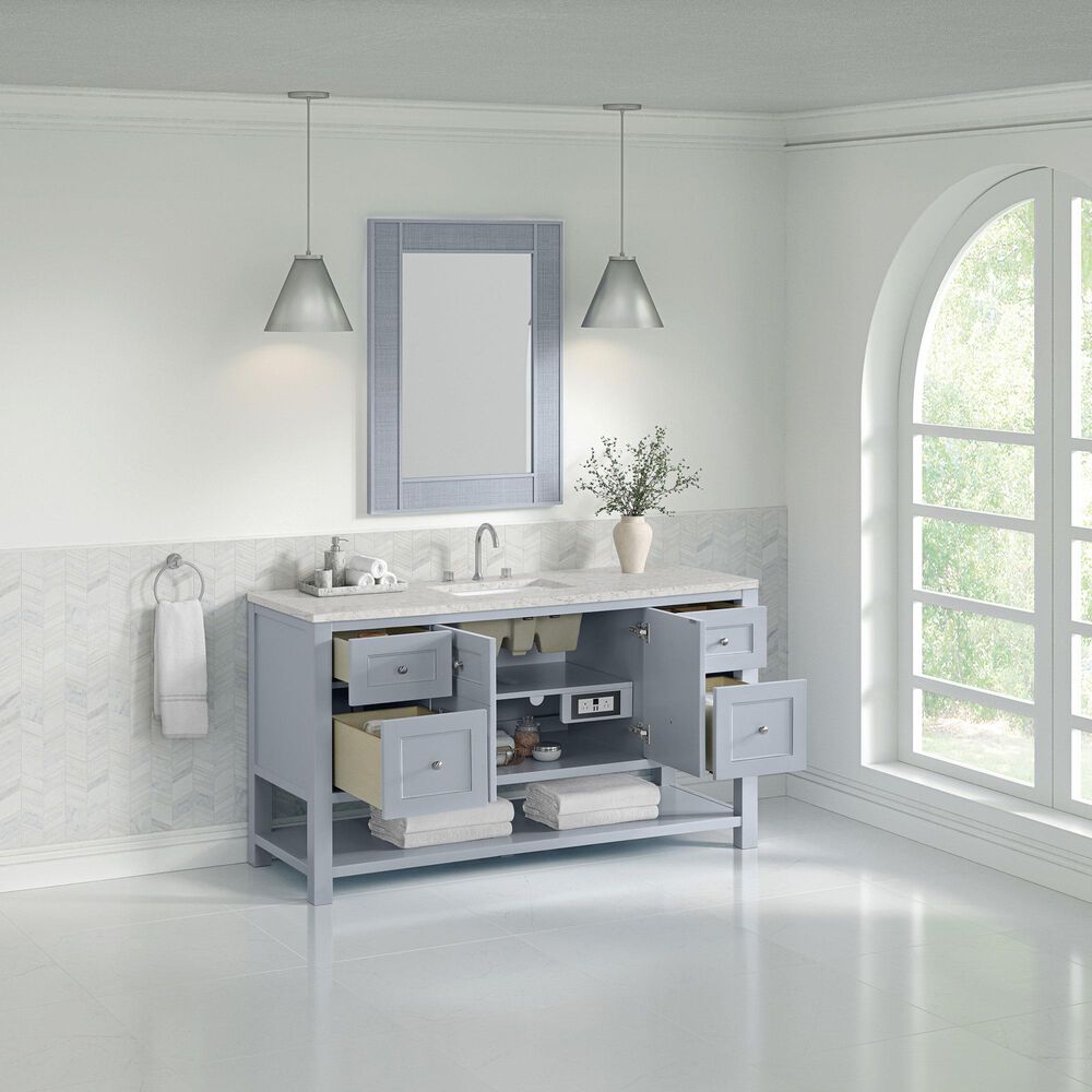 James Martin Vanities Breckenridge 60" Single Bathroom Vanity in Serenity Blue with 3 cm Eternal Jasmine Pearl Quartz Top, Rectangular Sink and FreePower Wireless Charger, , large