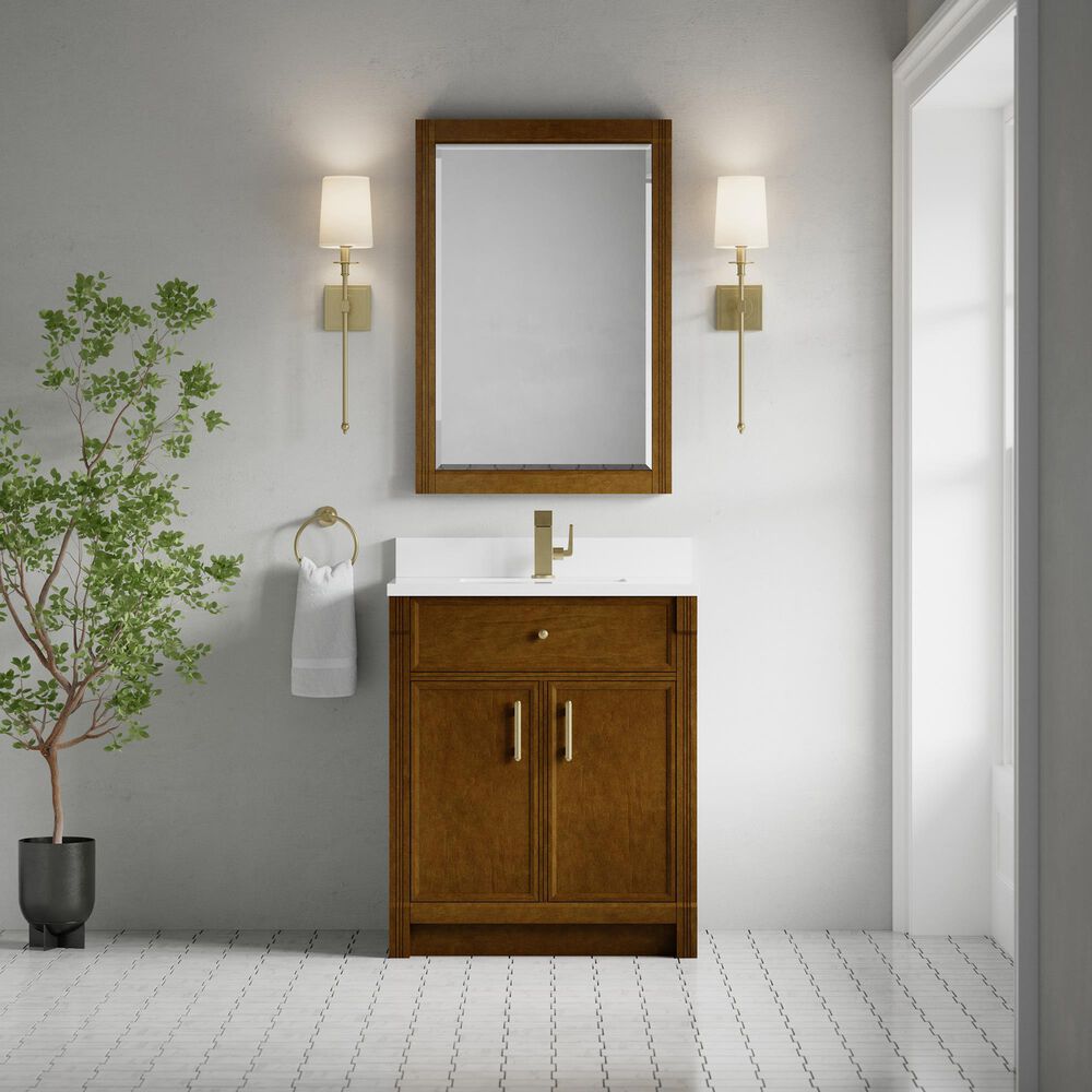 James Martin Bellshire 30" Single Bathroom Vanity in Honey Oak with Single Hole 3 cm White Zeus Silestone Top and Rectangular Sink, , large