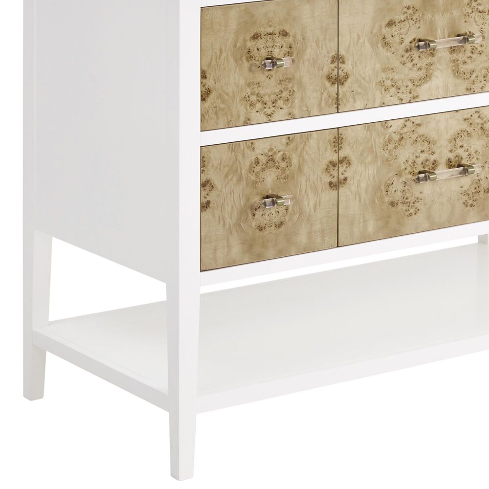 James Martin Vanities Olena 36&quot; Single Vanity in Light Mappa Burl and Polished White with Single Hole 3 cm White Zeus Quartz Top &amp; Backsplash, , large