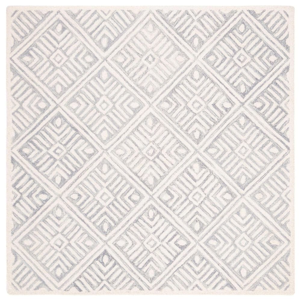 Safavieh Micro-Loop MLP262F 5" Square Gray and Ivory Area Rug, , large