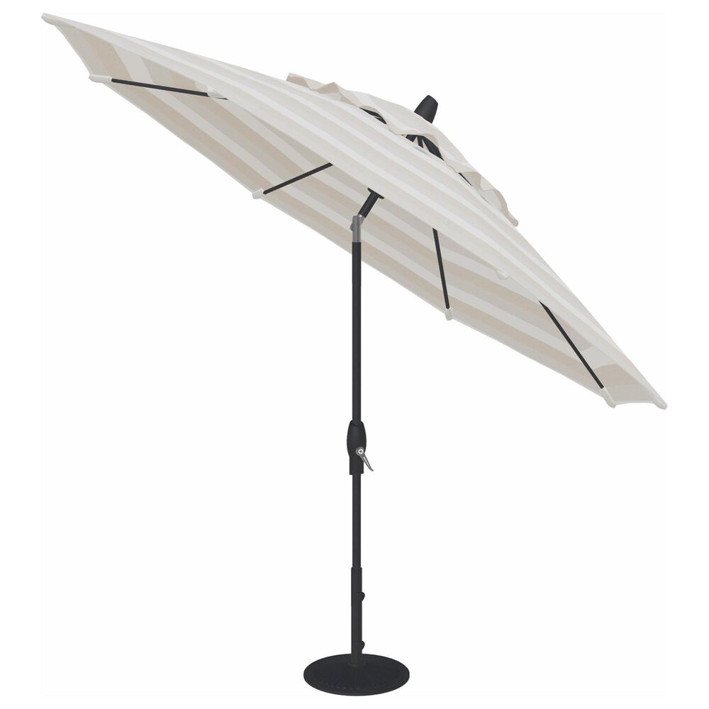 Garden Party Market 11' Octagon Auto Tilt Umbrella with Black Base in Direction Linen Stripe, , large