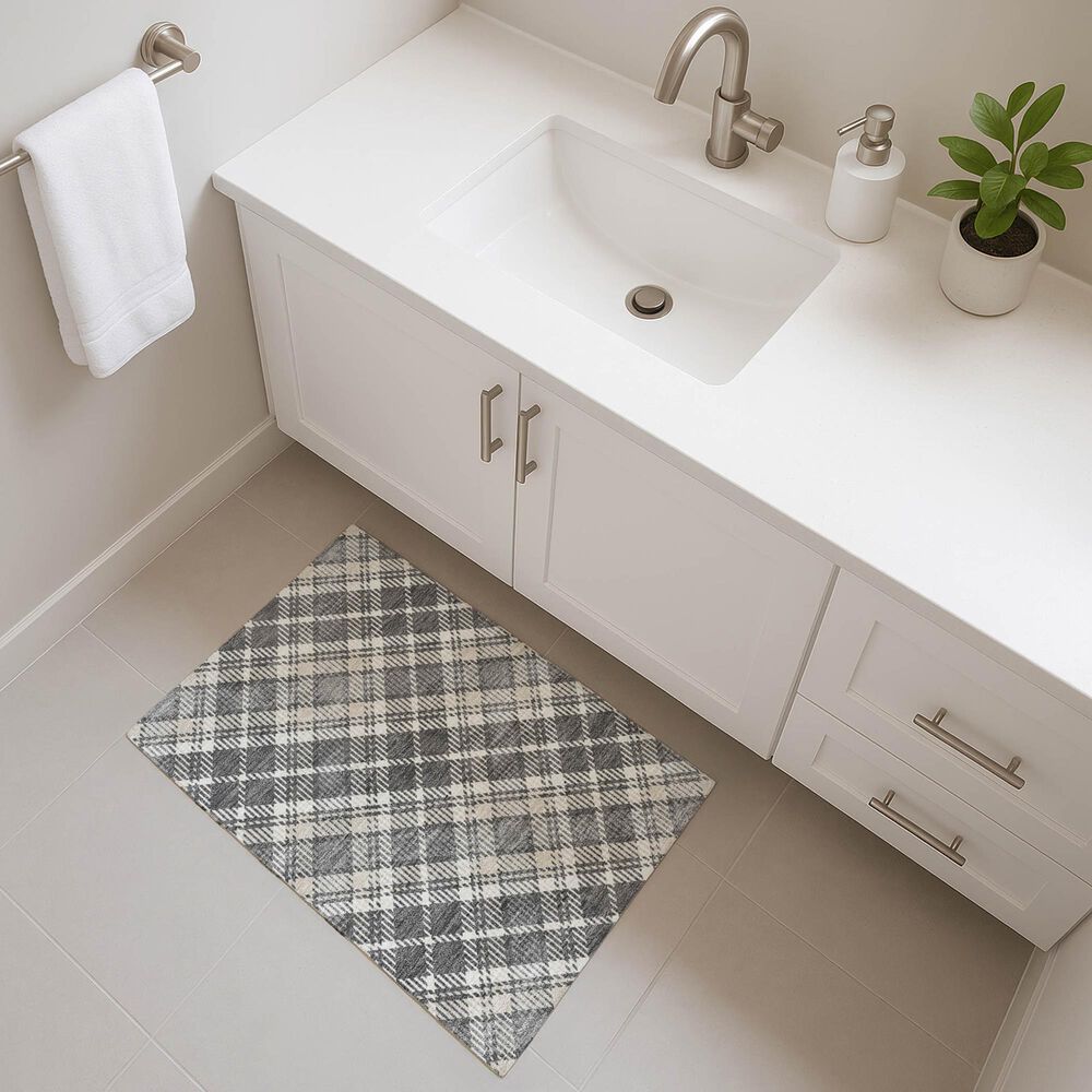 Dalyn Rug Company Soft Essentials Plaid Gray 1'8" x 2'6" Indoor/Outdoor Area Rug, , large