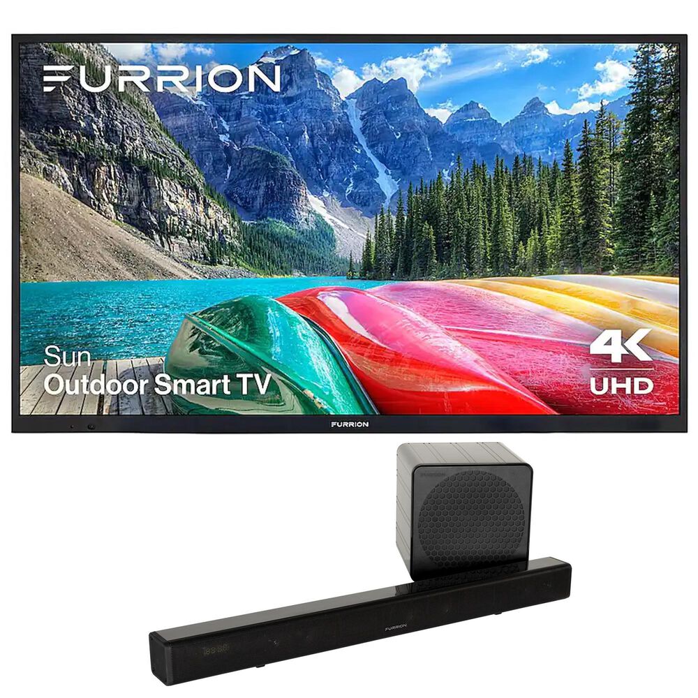 Furrion 65" Aurora Full-Sun HD LED Outdoor Smart TV with HDR10 with Aurora 2.1 Outdoor Soundbar with Wireless Subwoofer, , large