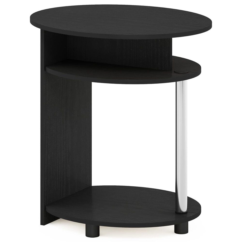 HOMLUX Oval End Table with Bookshelf in Americano and Chrome, , large