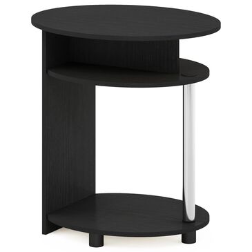 HOMLUX Oval End Table with Bookshelf in Americano and Chrome, , large