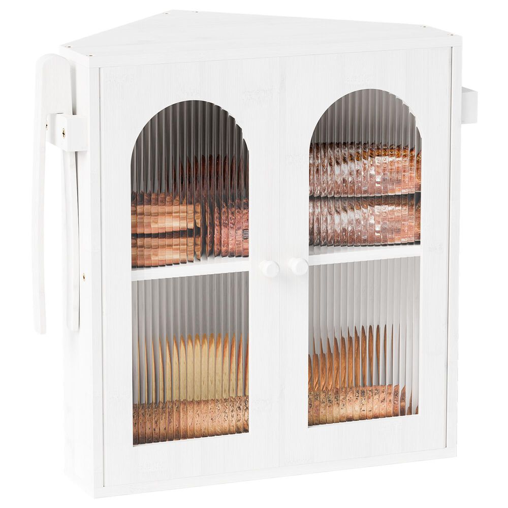 HOMLUX Large Slat Arch-Door Bread Box in White, , large