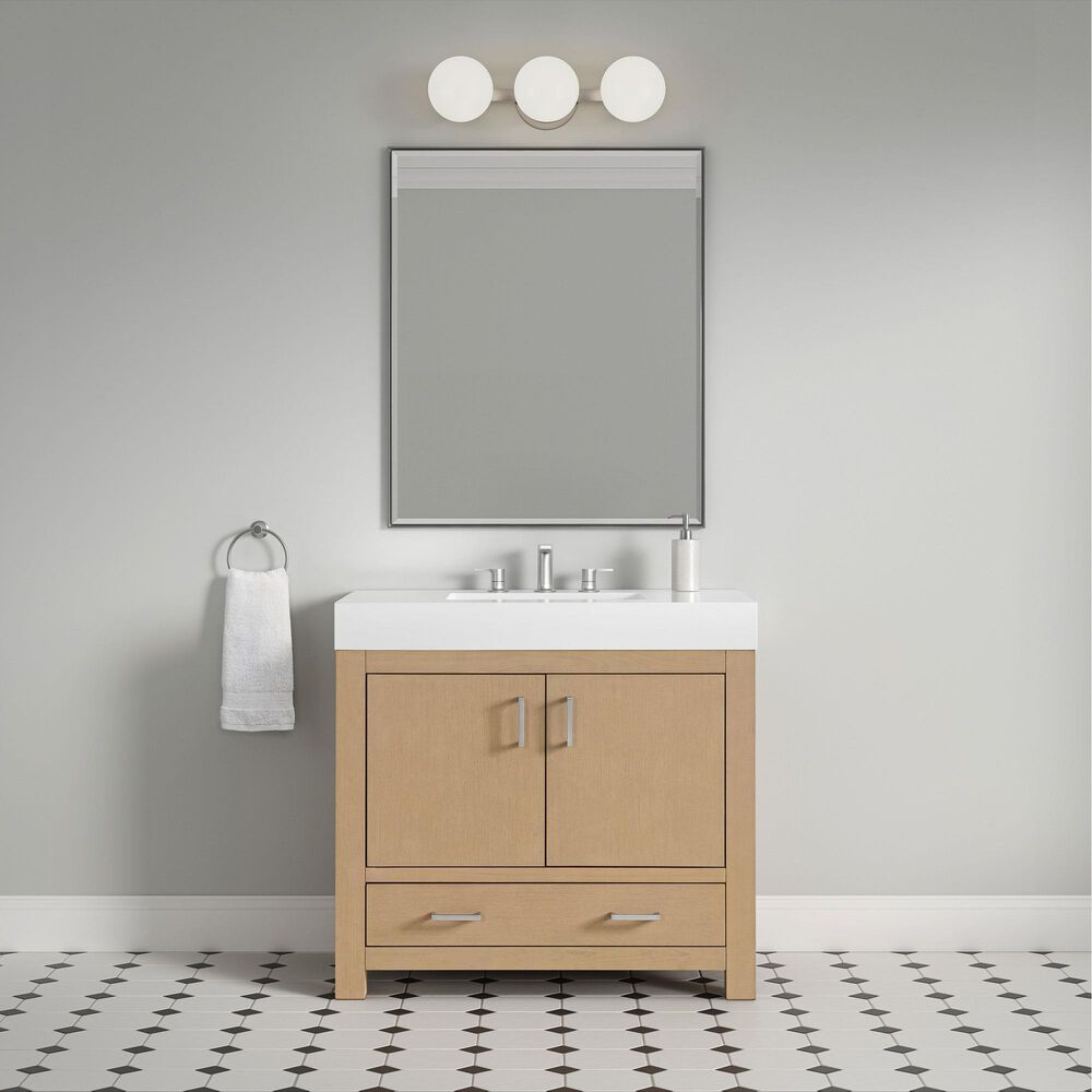 37B Alanya 36" Single Bathroom Vanity in Warm Oak with White Composite Stone Top, , large