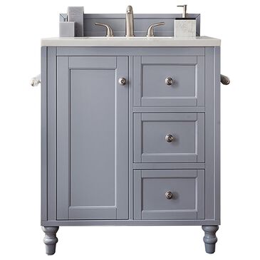 James Martin Copper Cove Encore 30" Single Bathroom Vanity in Silver Gray with 3cm Carrara White Marble Top and Rectangular Sink, , large