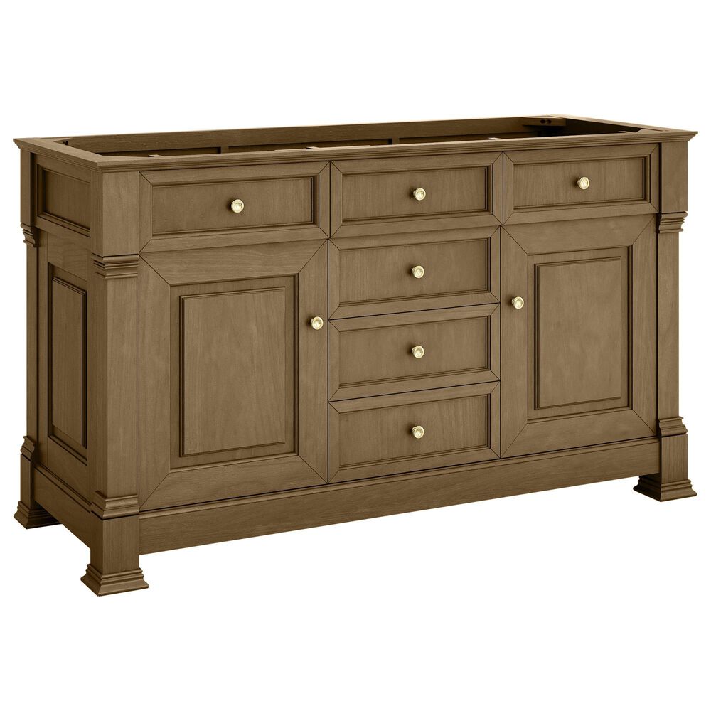 James Martin Vanities Brookfield 60" Double Bathroom Vanity in Honey Oak with 3 cm Charcoal Soapstone Quartz Top and Rectangular Sinks, , large