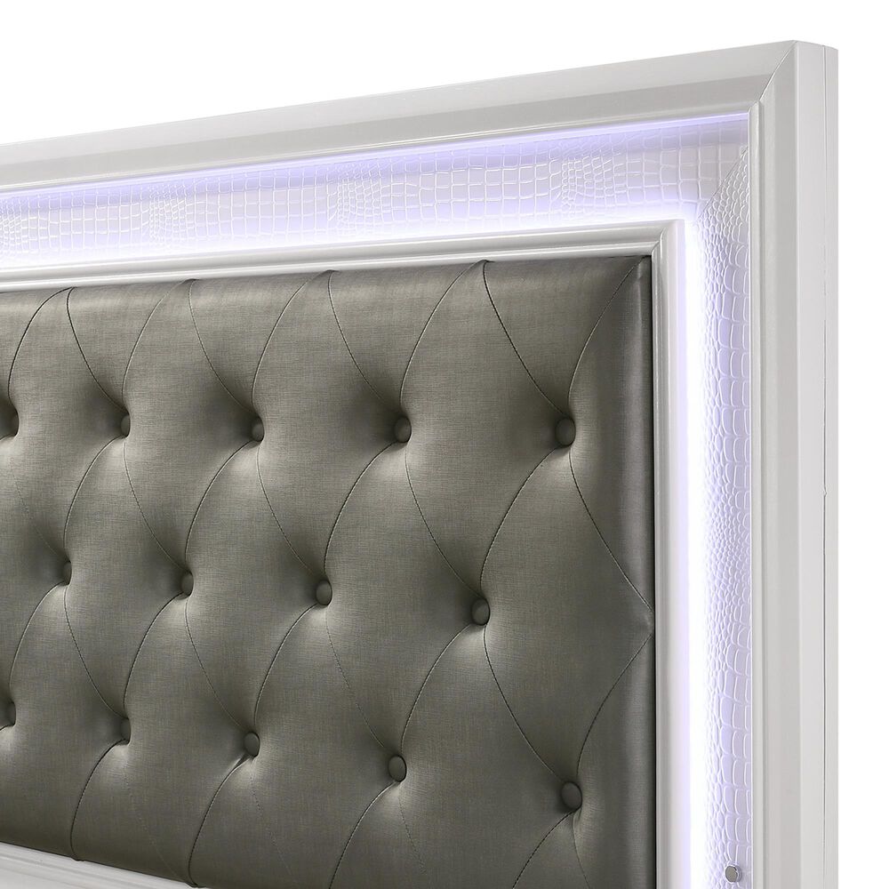 Crown Mark Lyssa Queen Upholstered Panel Bed with LED Lights in Frost, , large