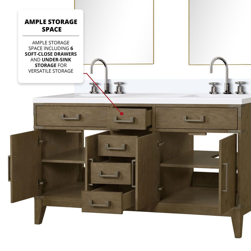 Lexora Home Laurel 60&quot; Double Bathroom Vanity in Grey Oak with White Quartz Top and Rectangular Sinks, , large