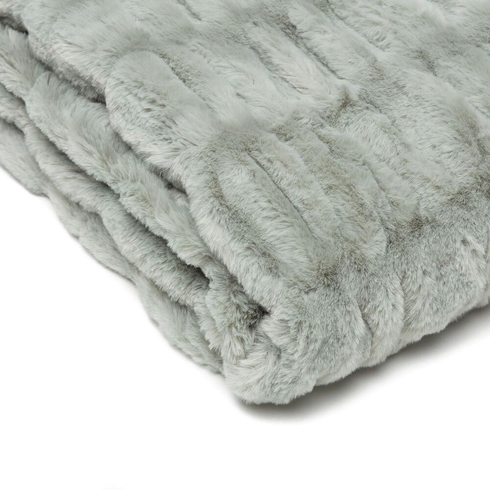 50&quot; x 65&quot; Ruched Faux Fur Throw Blanket in Tan Sage, , large