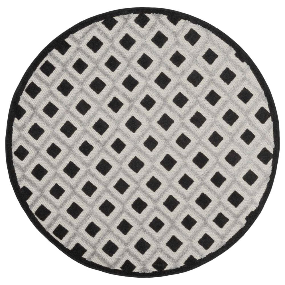 Nourison Aloha Geometric 5"3" Round Black and White Indoor/Outdoor Area Rug, , large
