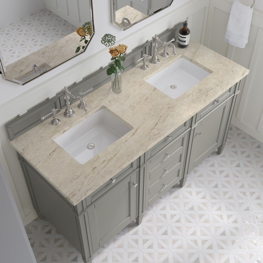 James Martin Brittany 60" Double Bathroom Vanity in Urban Gray with 3 cm Tajnar Eclos Top and Rectangular Sinks, , large