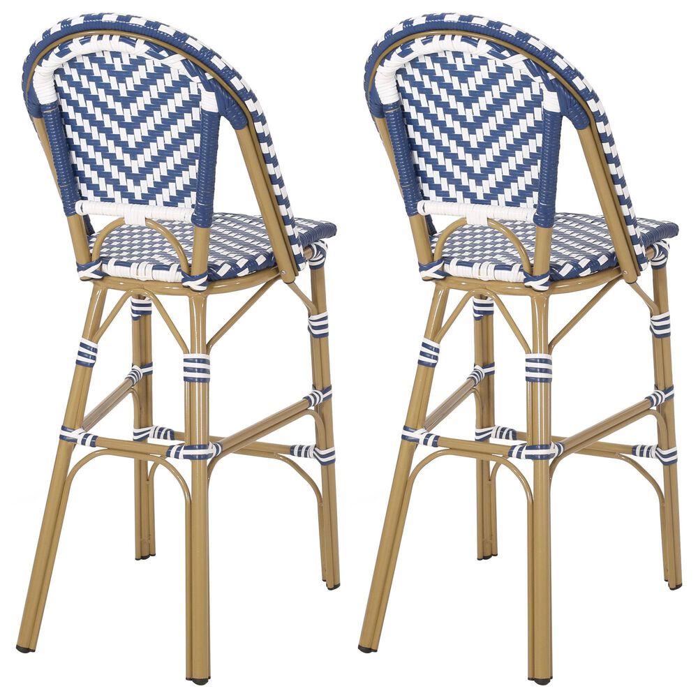 Hearth and Haven Outdoor Wicker French Barstool with Brown Aluminum Frame in Navy Blue (Set of 2), , large