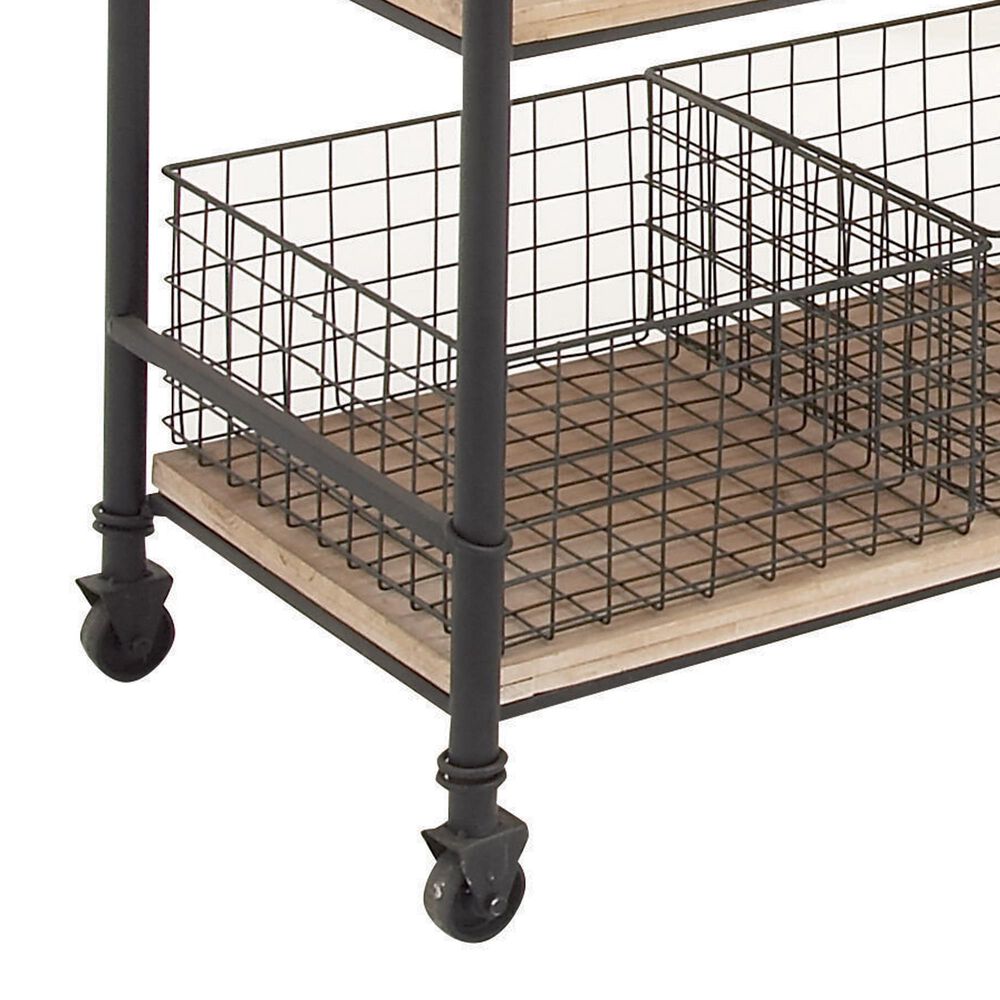 Maple and Jade 3-Drawer Storage Unit with Wire Baskets in Washed Brown and Black, , large