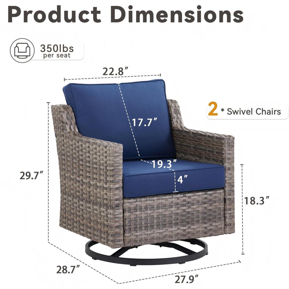 Sunwell Garden 5-Piece Patio Chat Set with Two Swivel and Gliding Chairs in Navy, , large