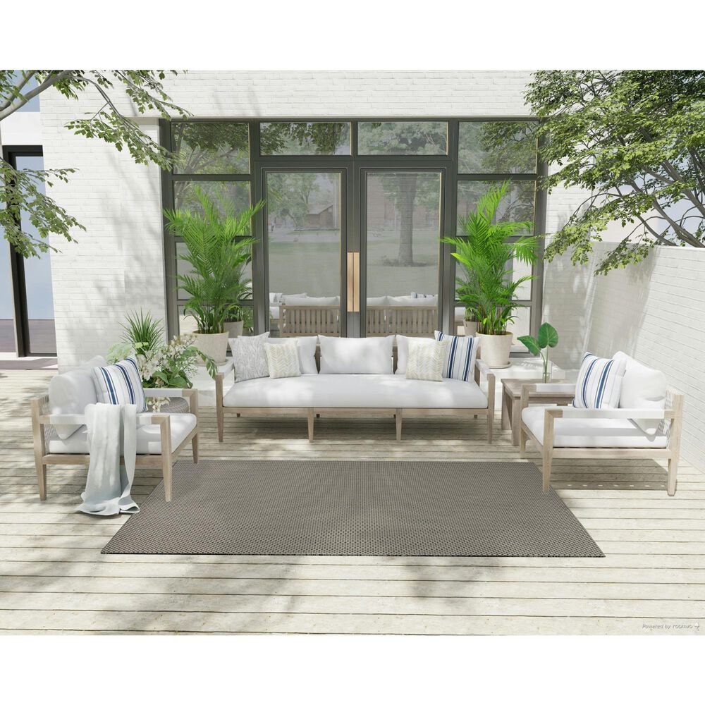 Nourison Courtyard Ivory and Charcoal 5&#39; x 7&#39; Indoor/Outdoor Area Rug, , large