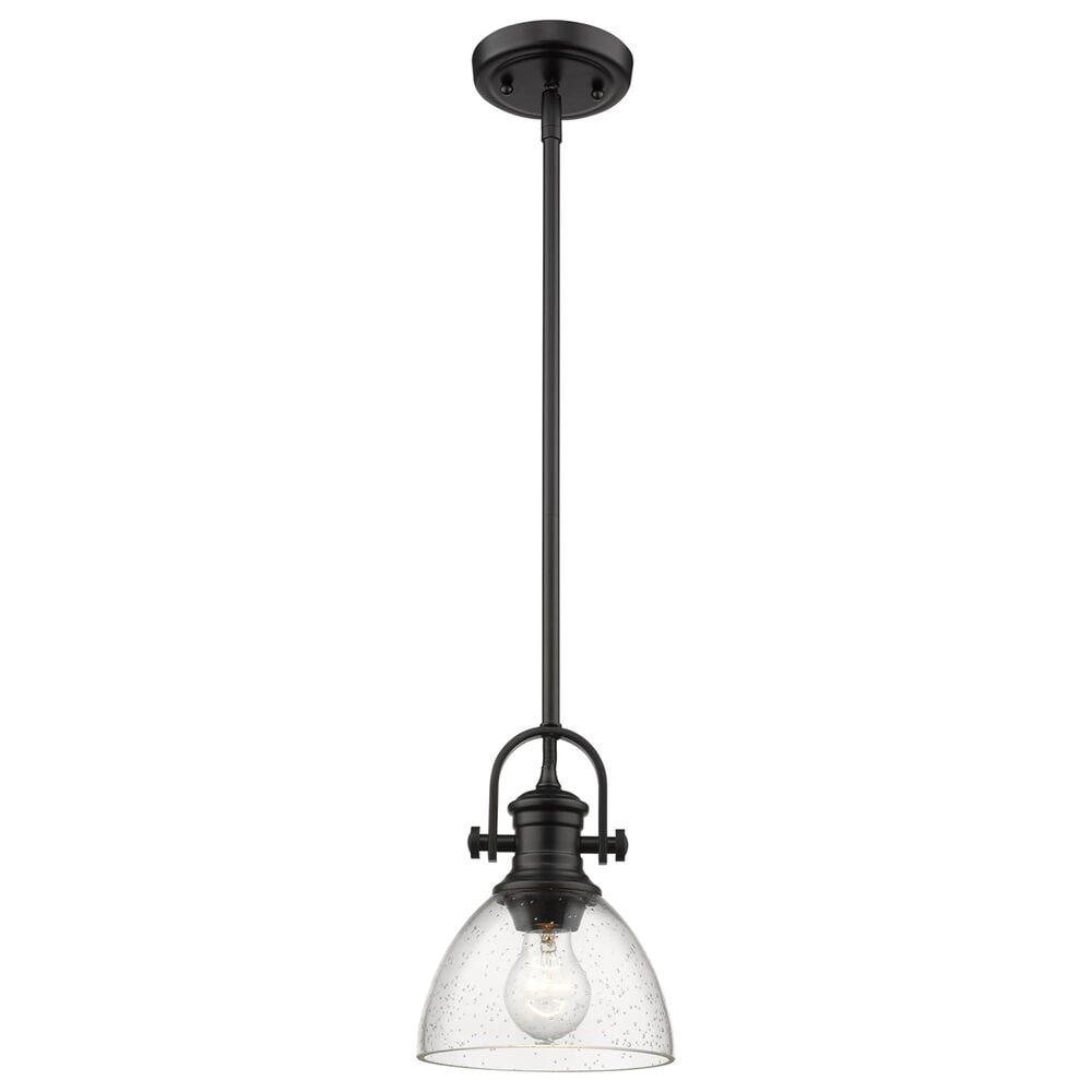 Golden Lighting Hines 1-Light Mini Pendant with Seeded Glass Shade in Matte Black, , large
