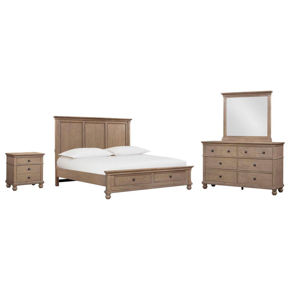 Riva Ridge Oxford 4-Piece California King Panel Storage Bedroom Set in Tan with USB Ports, , large