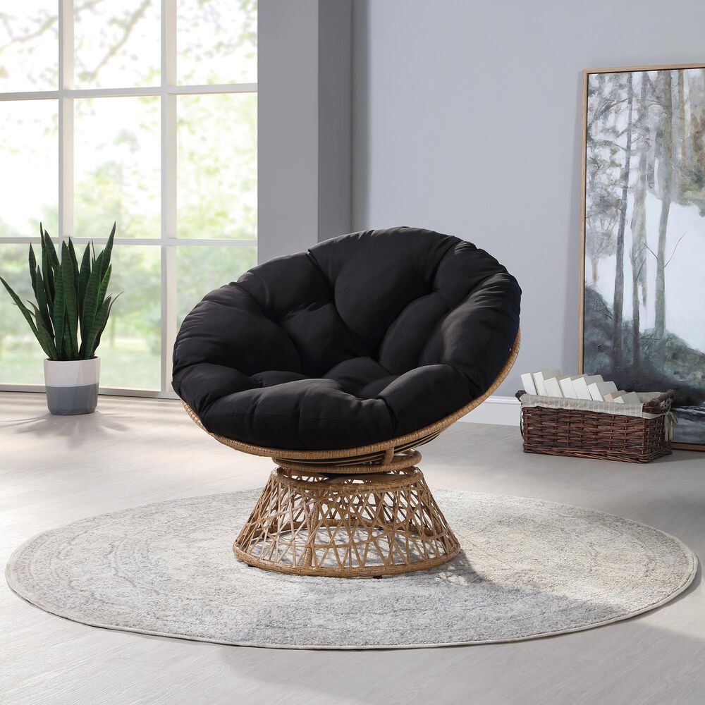 Valor Living Papasan Swivel Chair in Black, , large
