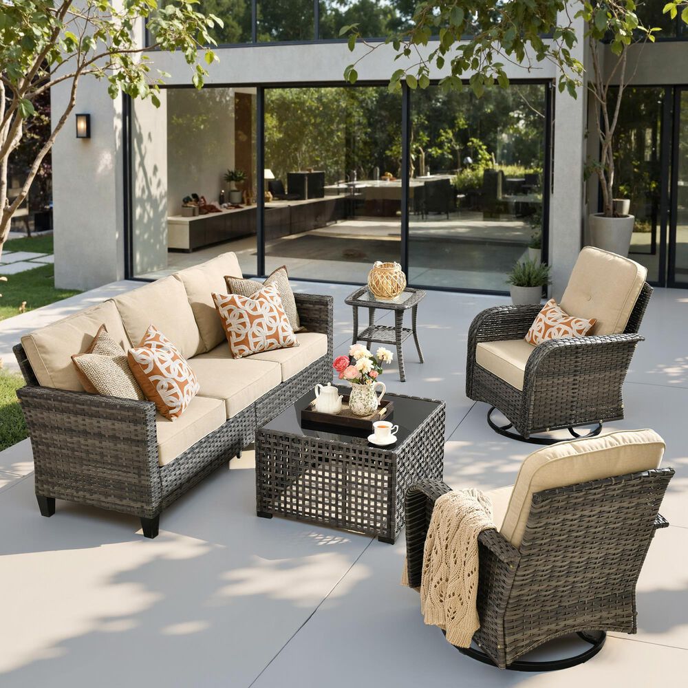 HOMLUX 5-Piece Outdoor Conversation Set in Beige, , large