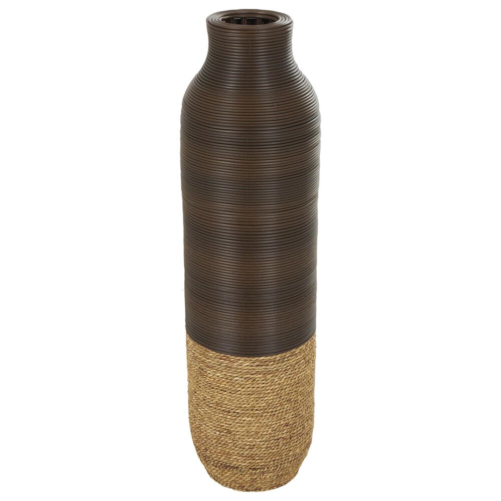 Maple and Jade 32" Seagrass Handmade Decorative Vase in Dark Brown and Light Brown, , large