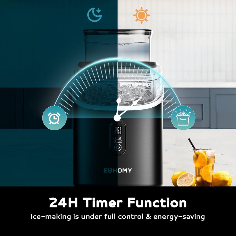 Euhomy 34 Lbs Portable Cube Ice Maker with External Water Tank in Black, , large