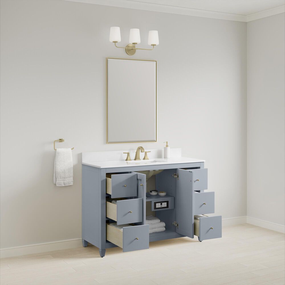 37B Claudine 48" Single Bathroom Vanity in Soft Blue with Glossy White Composite Stone Top and Backsplash, , large