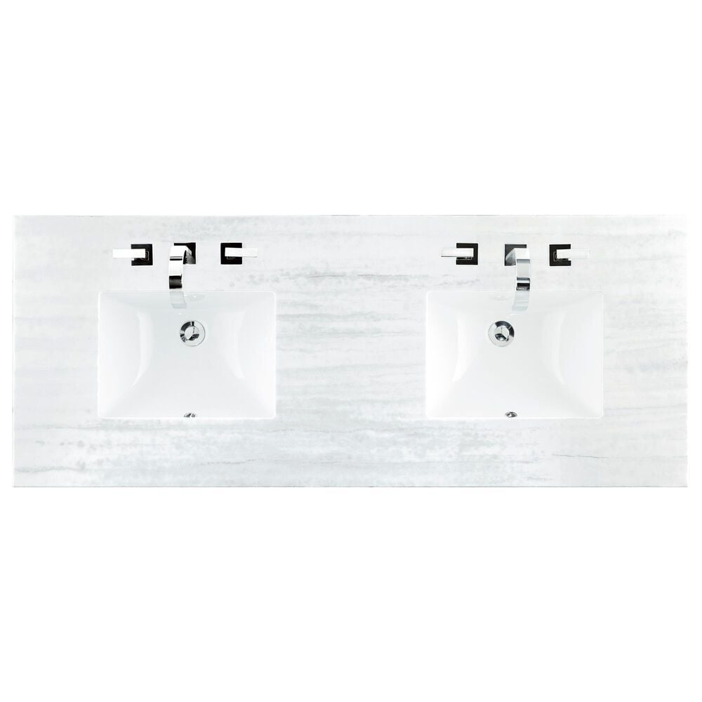 James Martin Vanities Breckenridge 60&quot; Double Bathroom Vanity in Bright White with 3 cm Arctic Fall Solid Surface Top and Rectangular Sinks, , large